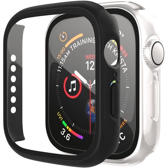 ePacks 2 Pack Apple Watch Case for Apple Watch Series 7 41mm with Built-in Tempered Glass Screen Protector, All-Around Ultra-Thin Bumper Full Cover Hard PC Protective Case for iWatch, Black, Clear