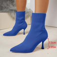 thumbnail image 2 of Women Solid Color Pointed Toe Knit Sock Ankle Boots Stiletto Thin High Heel Stretch Slip on Fall Winter Dress Short Booties Blue 9.5(43), 2 of 5