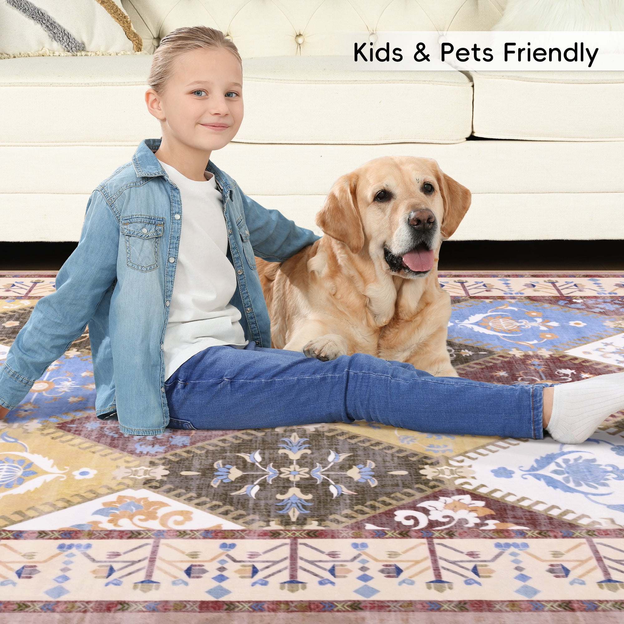 Wondo Moroccan Vintage Trellis Area Rug - Machine Washable Non-Slip Low-Profile 5x8 Floor Carpet for Living Room, Bedroom, Dining Room, Office & Nursery, Brown