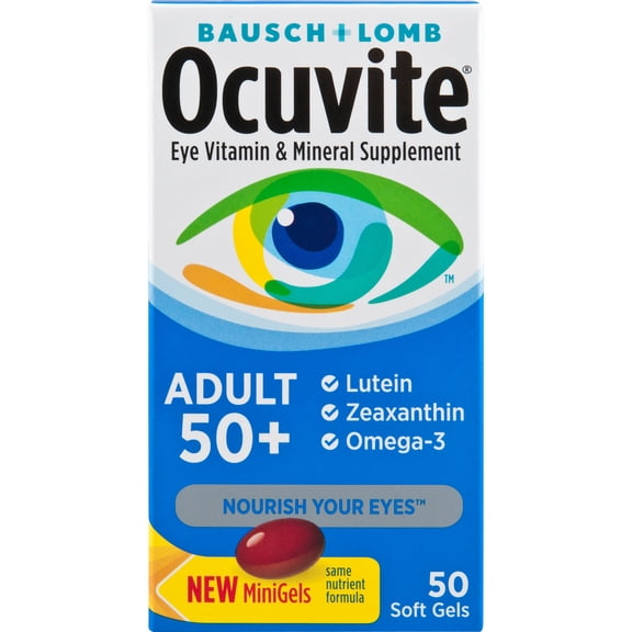 Ocuvite Adult 50 Plus Eye Vitamins, Minerals,Lutein, Zeaxanthin & Omega3 Softgels, 50Count