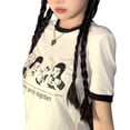 thumbnail image 2 of Top de verano para mujer, cuello redondo, estampado, mangas cortas, ajustado, transpirable, camisa corta de verano, 2 of 8