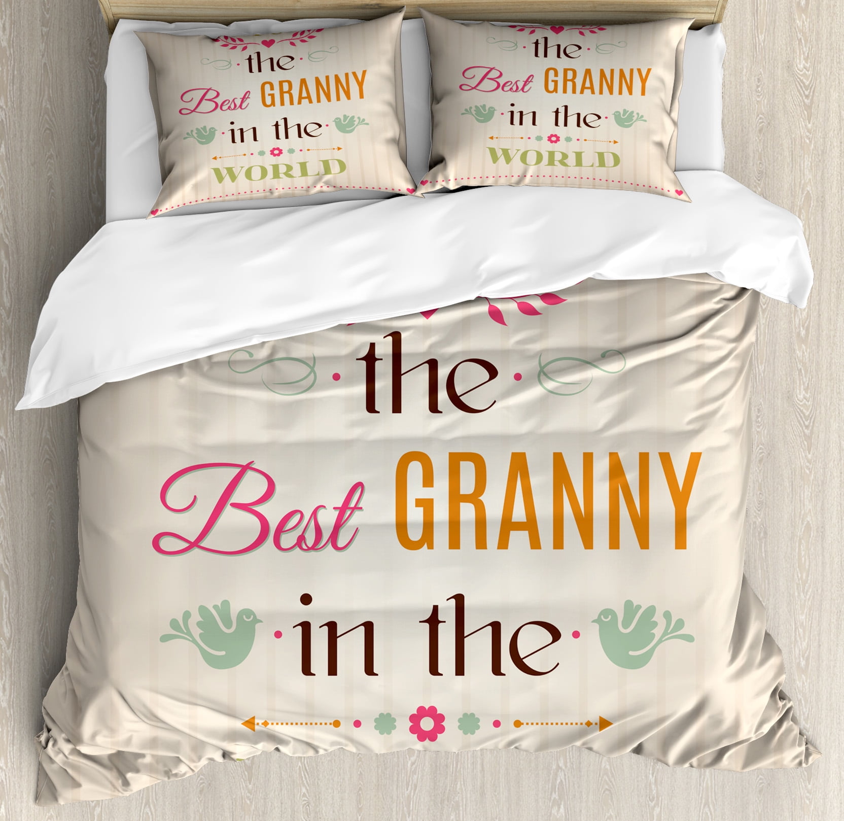 Grandma Queen Size Duvet Cover Set Best Granny Quote With Bird