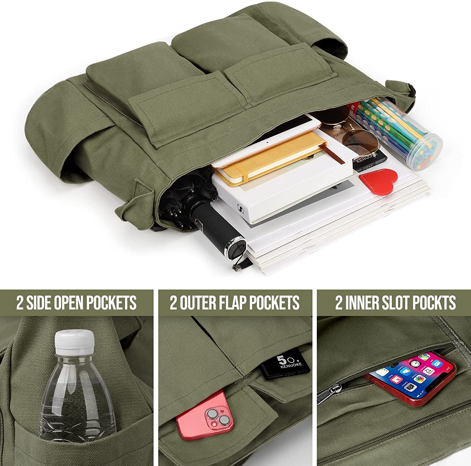 Canvas Messenger Bag Hobo Shoulder Bag Crossbody Bag with Multiple Pockets Large Tote Bag Handbag for Teen Women Men