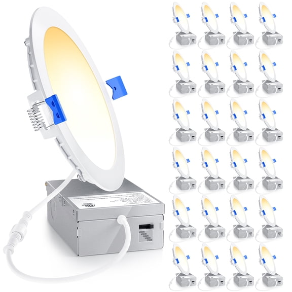 Ensenior 24 Pack 6 Inch LED Recessed Ceiling Light, Dimmable, 2700K-5000K 5CCT, 1050LM 12W 120V, High Brightness Canless Wafer Downlight - ETL&FCC&IC