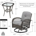 thumbnail image 5 of MELLCOM 3 Pieces Patio Furniture Set, Outdoor Swivel Rocker Patio Chairs, Wicker Patio Bistro Set with Rocking Chair, Thickened Cushions and Glass Coffee Table for Backyard, Garden, Grey, 5 of 6