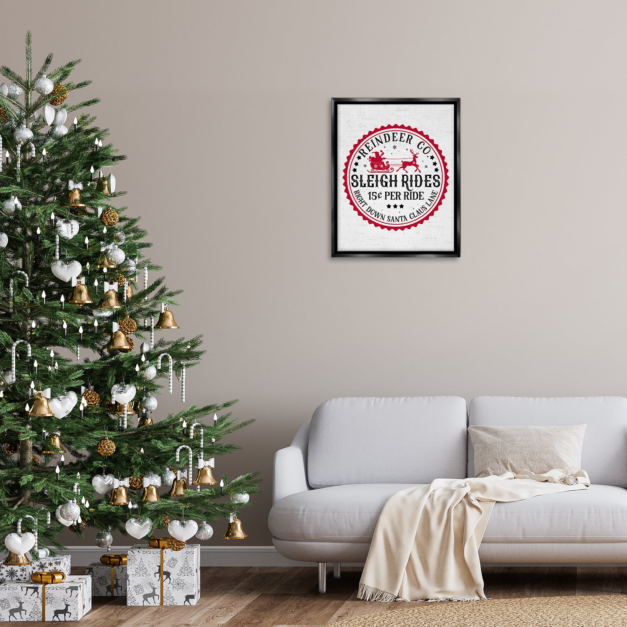 Stupell Industries Vintage Sleigh Rides Holiday Painting Black Floater Framed Art Print Wall Art, 25 x 31