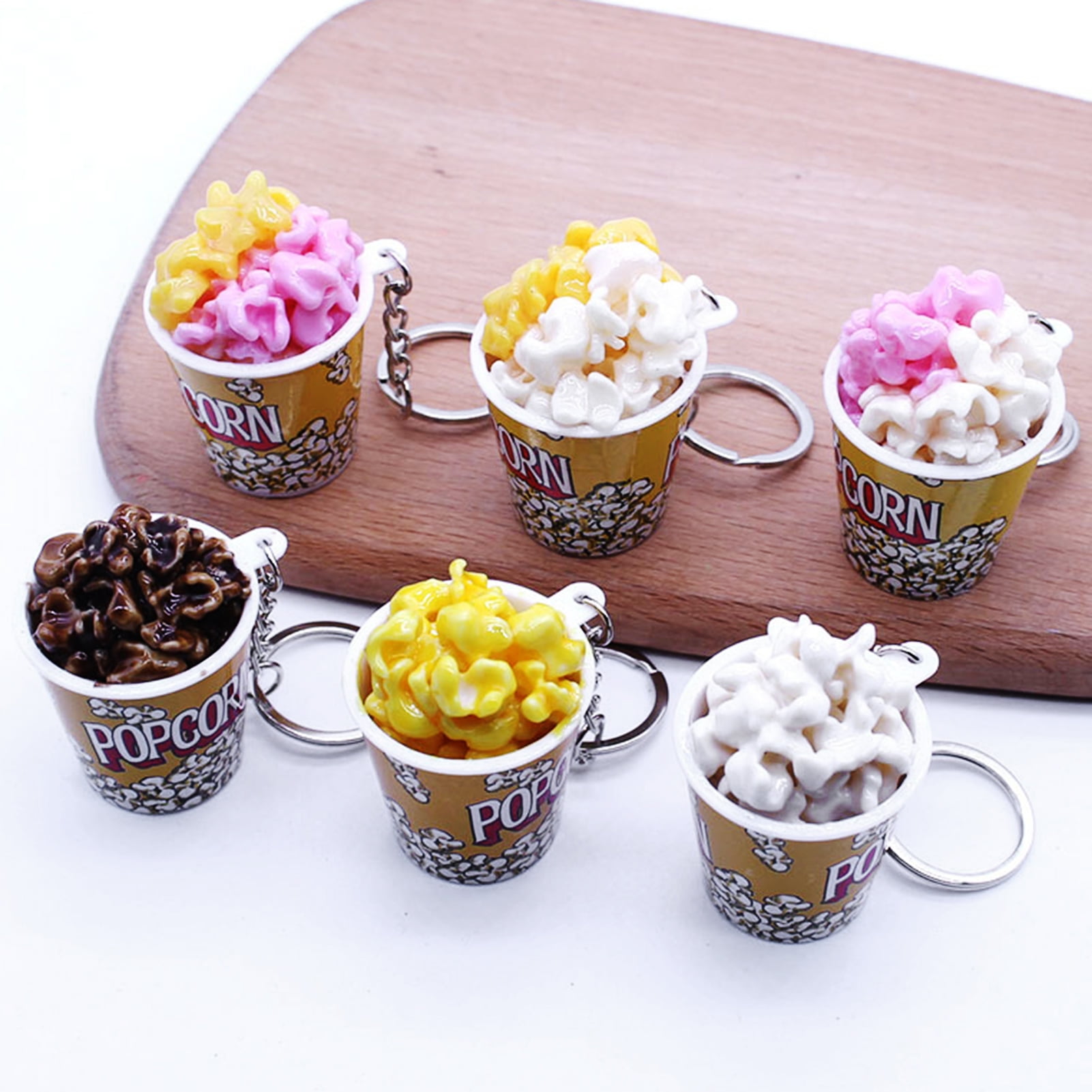 Biplut Creative Simulation Popcorn Bucket Keychain Mini Snack Cup Key