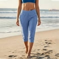 thumbnail image 6 of Womens Elastic Waist Capri Jogger Pants Cuffed Ankle Pocket Cropped Yoga Sports Casual Pants Blue XL(XL), 6 of 8