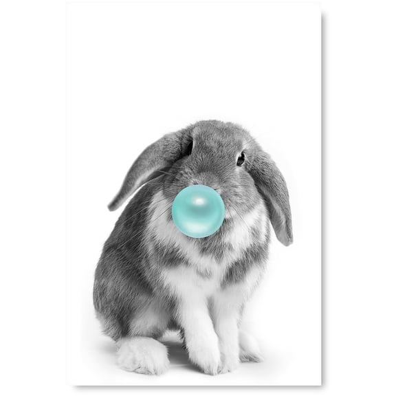 Awkward Styles Lovely Bunny Poster Photo Artwork Blue Gum Animal Gift Bunny Chewing Blue Bubble Gum Animal Poster Wall Art Digital Collage for Room Decor Made in USA Fine Art Print Animal Printed Art