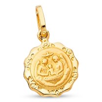 14k Yellow Gold Baptism Coin Pendant Christian Charm Polished Design Solid Genuine 15 x 12 mm