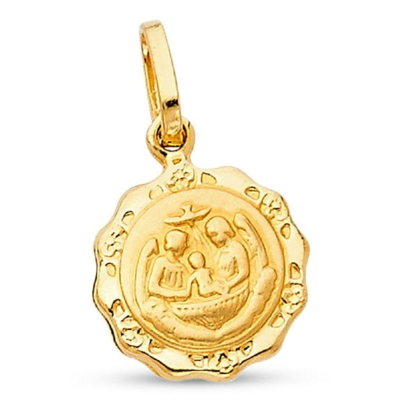 14k Yellow Gold Baptism Coin Pendant Christian Charm Polished Design Solid Genuine 15 x 12 mm