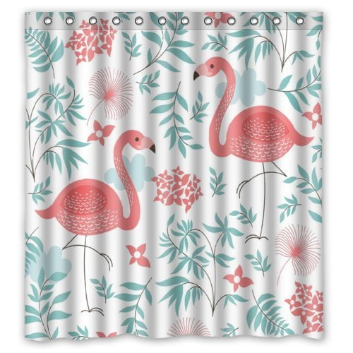 GreenDecor Flamingo Waterproof Shower Curtain Set with Hooks Bathroom