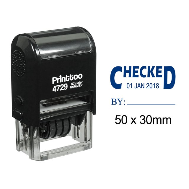 Printtoo Self Inking Office Stationery With Chacked By Text Date Document Dater Rubber Stamp-Blue
