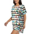 thumbnail image 2 of Fuzoiu Funny Transport Print Women's Short-Sleeved Pajama Set,Lounge Sleepwear Set,Womens Pajama Sets 2 Piece,Button-Up Top and Shorts with Pockets-3X-Large, 2 of 7