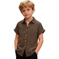 thumbnail image 5 of KyCheLot Boys and Girls Button Shirts Lapel Neck Solid Color Rolled Short Sleeve Shirts Kids Casual Summer Blouses, 5 of 9