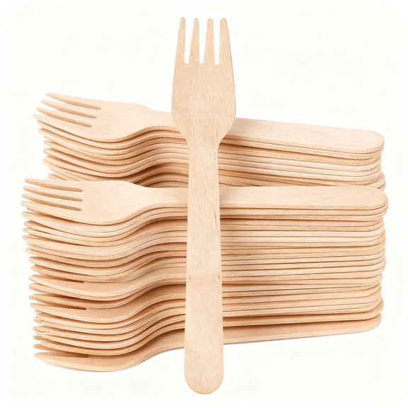100Pcs Compostable Wooden Forks Spoons Cutlery Set, Disposable Wood Utensils for Party, Picnic, Restaurant & Daily Dining Use