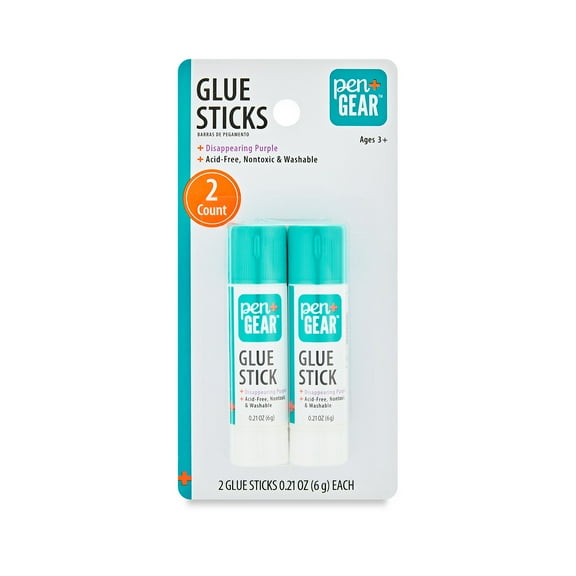 Pen+Gear School Glue Sticks, Washable/Disappearing Purple, 0.21 oz 2 Count, Dry Time 3 Min