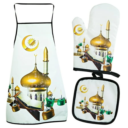 

Dpityserensio Eid Al-Fitr Thickened Baking High Temperature Oven Gloves Insulation Pad Apron Insulation Set Clearance