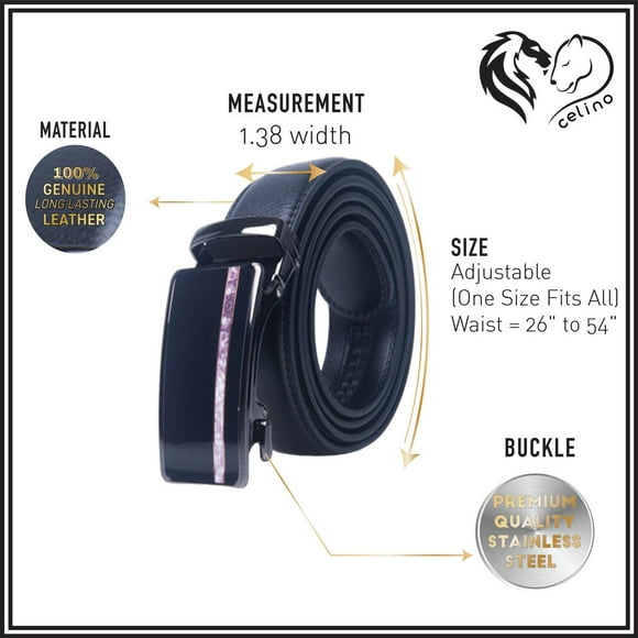 Celino Black Buckle Adjustable Ratchet Slide Buckle 100% Genuine Leather Belt for Men, One Size Fits All, Made in Europe