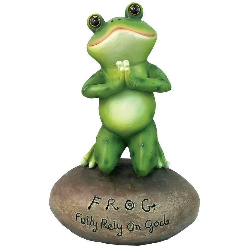 Inspirational Cute Praying Frog On Rock Statue By DWK Novelty