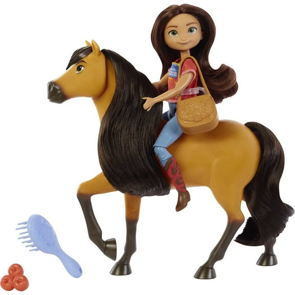 Spirit Lucky Doll .(7 in) with Fashion Top, Treats, Brush & Spirit Horse (8 in), Soft Mane & Tail, 3 & Up