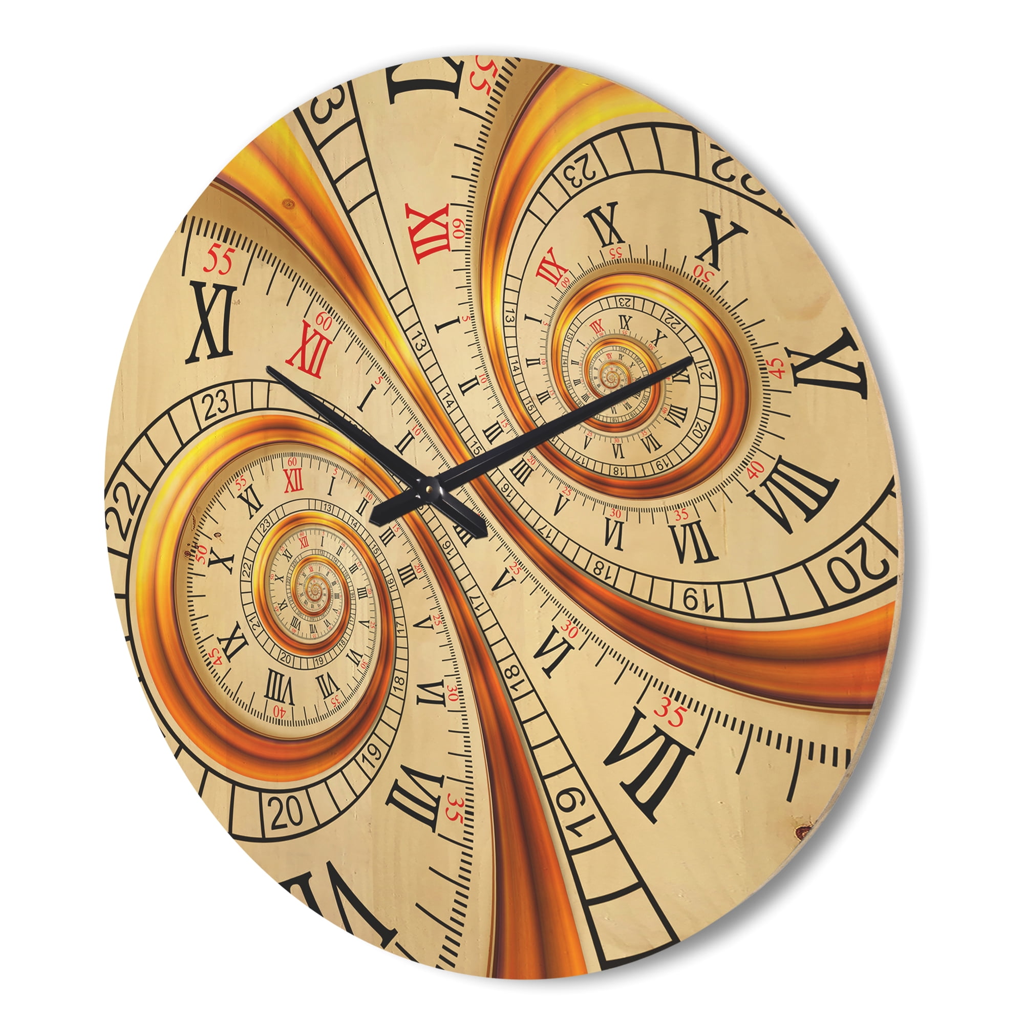 Designart 'Silver metal fractal Roman Numaric' Modern Wood Wall Clock