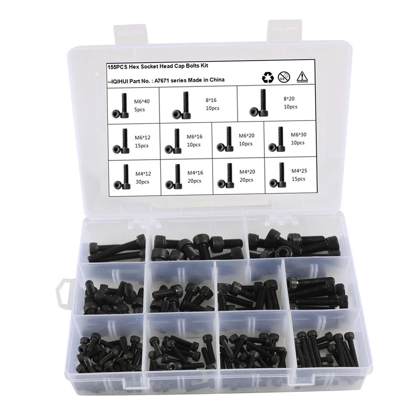 155x Sockets Cap Head Screws Bolt and Nut Set with Storage Box Machinery Hardware Furniture Hexagon Fasteners Metric Stainless Steel M6 M8
