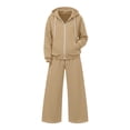 thumbnail image 4 of vdgthytj Womens Sweatsuits 2 Piece Set Full Zip Drawstring Hooded Jackets Wide Leg Pants Fall Winter Athleisure Tracksuits(X-Large,Khaki), 4 of 7