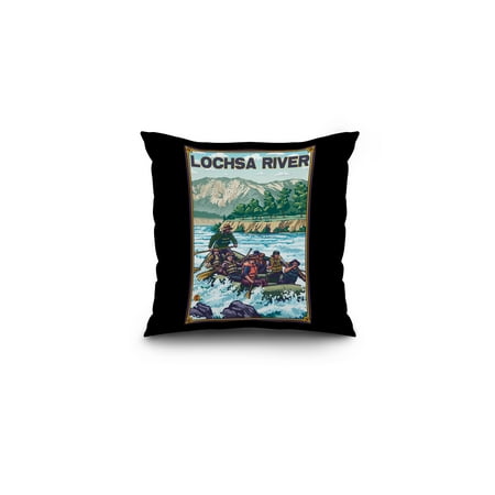 White Water Rafting - Lochsa River, Idaho - LP Original Poster (16x16 Spun Polyester Pillow, Black