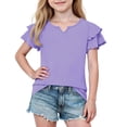 thumbnail image 2 of Lumosvexa Girls Ruffle Sleeve T-Shirt Soft Lightweight Short Sleeve V Neck Summer Casual Daily Top Purple 10-12, 2 of 9