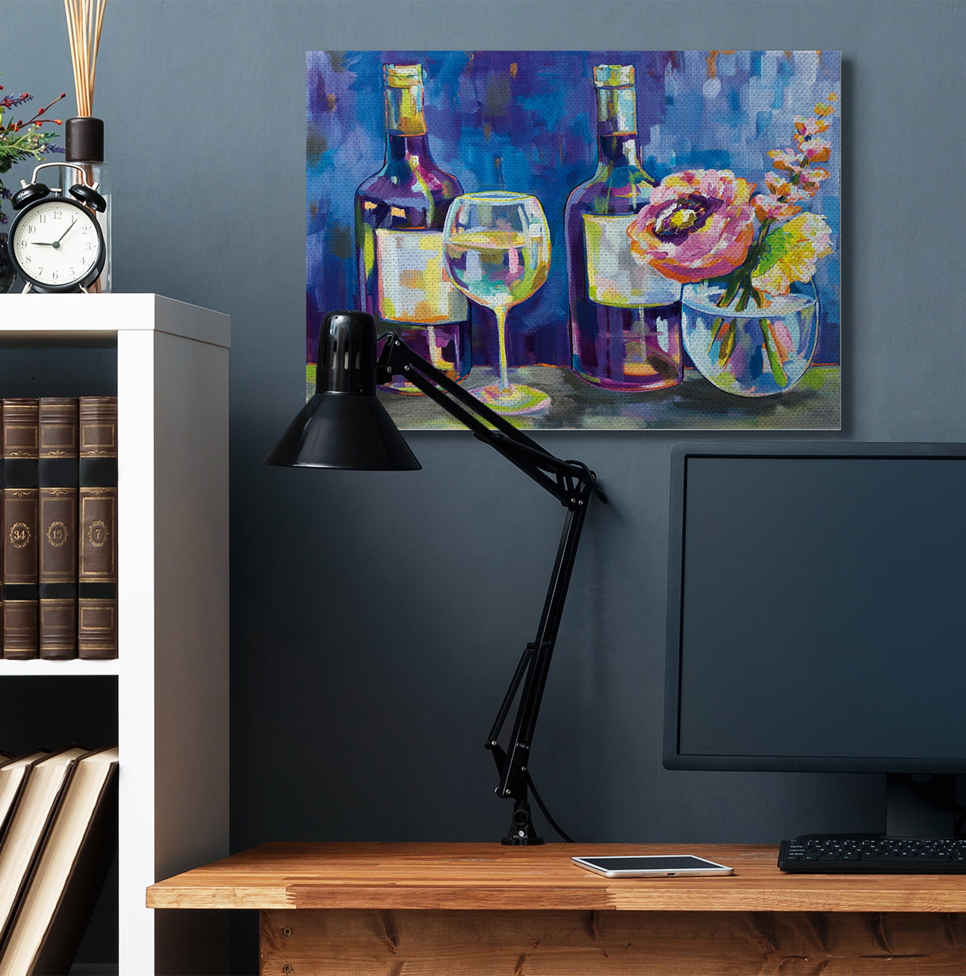 Stupell Industries Party Drinks and Flowers Blue Purple Modern Painting Canvas Wall Art by Jeanette Vertentes, 30" x 40"