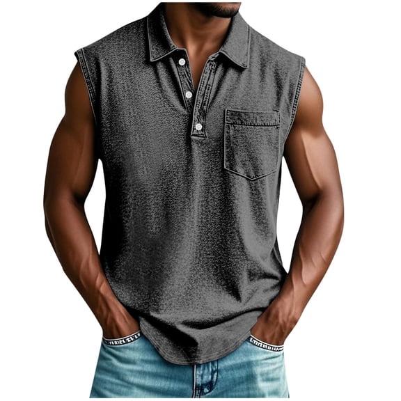 Mens Collared Workout Tank Tops Casual Plain Sleeveless T-Shirts Summer Athletic Moisture-Wicking Shirts with Pocket