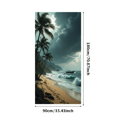 LUUFILx Vibrant Tropical Beach Themed Banner with Palm Trees Airplane Clouds and Waves Beach Party Decorations Backdrop for Summer Events Vacation Celebrations Photo Props