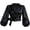 Black, variant on Wrap Blouse for Women Cropped V Neck Top with Tie Waist Bishop Puff Sleeves Gathered Cuffs and Surplice Front Dressy Crop Top for Going Out and Parties A XL