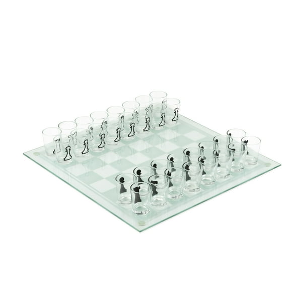 True Glass Chess Board with 32 Shot Glasses, Drinking Game for Adults