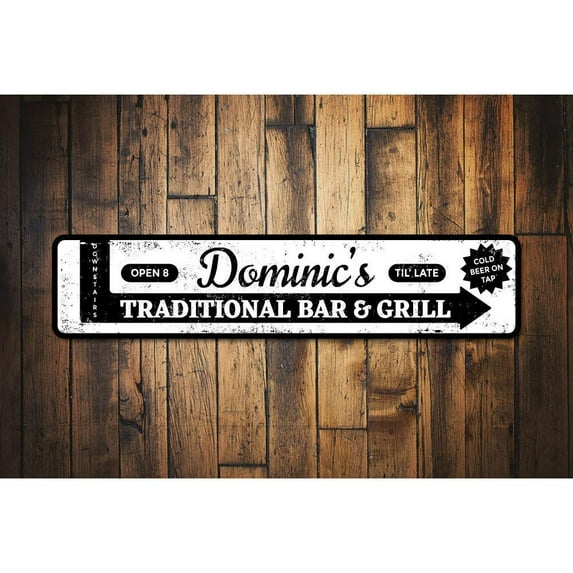 Traditional Bar & Grill Novelty Sign, Metal Wall Decor - 4x18 inches