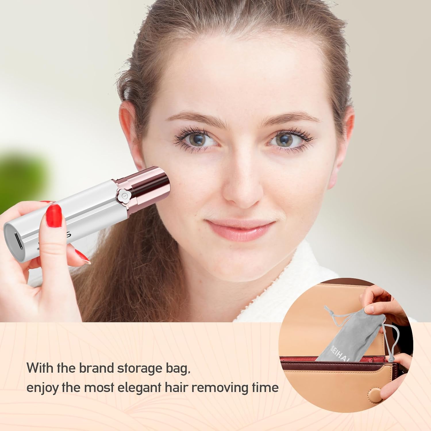 Facial Hair Remover for Women's Face Chin Lip Mustache Neck Armpit Peach Fuzz, SEIHAI Electric Painless Hair Removal Device