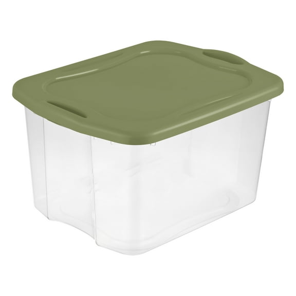 Sterilite Large EZ Carry Storage Bin, 70 Quart Clear Plastic Storage Container with Full-Grip Handles, Green