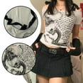 thumbnail image 2 of Women clothing arcane Retro stitch Skull Print Short-sleeved T-shirt Female Subculture Y2k Slim Lace-up Top Gothic Shoulder Tees, 2 of 9