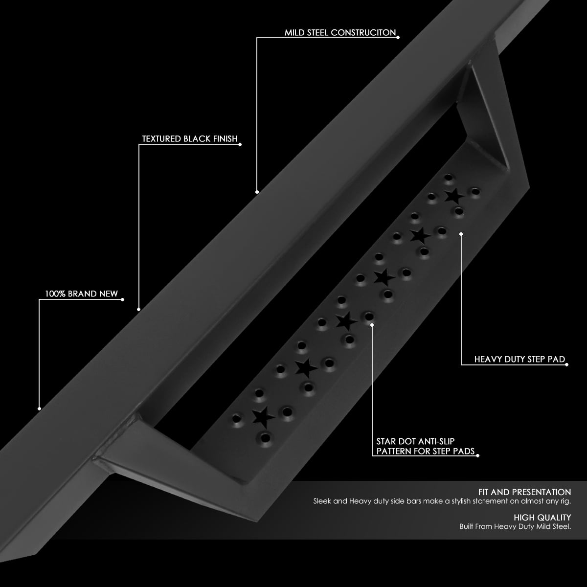DNA Motoring 4.5" Side Drop Step Nerf Bars Running Boards for 07-19 Sierra Silverado Extended Cab