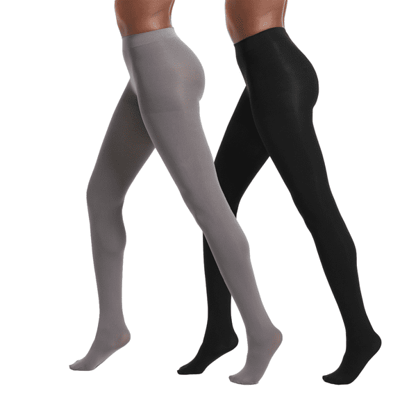 No nonsense Women's Super Opaque Control Top Tights 2 Pair Pack, Black/Steel, Small