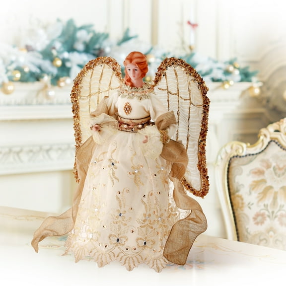 16" Fabric Resin Embroidered Angel W/Sheer Wings