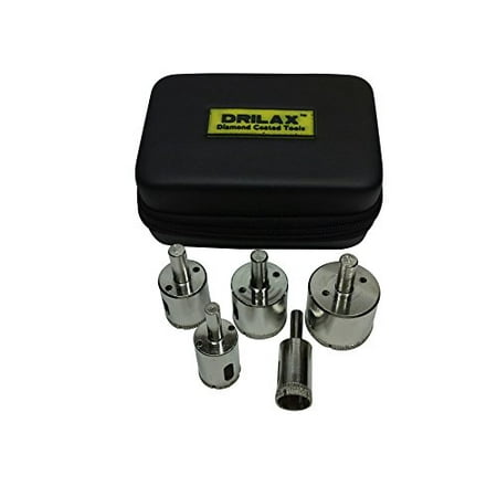 - Drilax Diamond Drill Bit Hole Saw Set of 5 Different Sizes: 3/4 inch , 1 inch , 1-3/16 inch , 1-3/8 inch , 1-5/8 inch - Longer Drill Body for Deeper Cuts - in PU Storage Case - Use Wet for Drilling