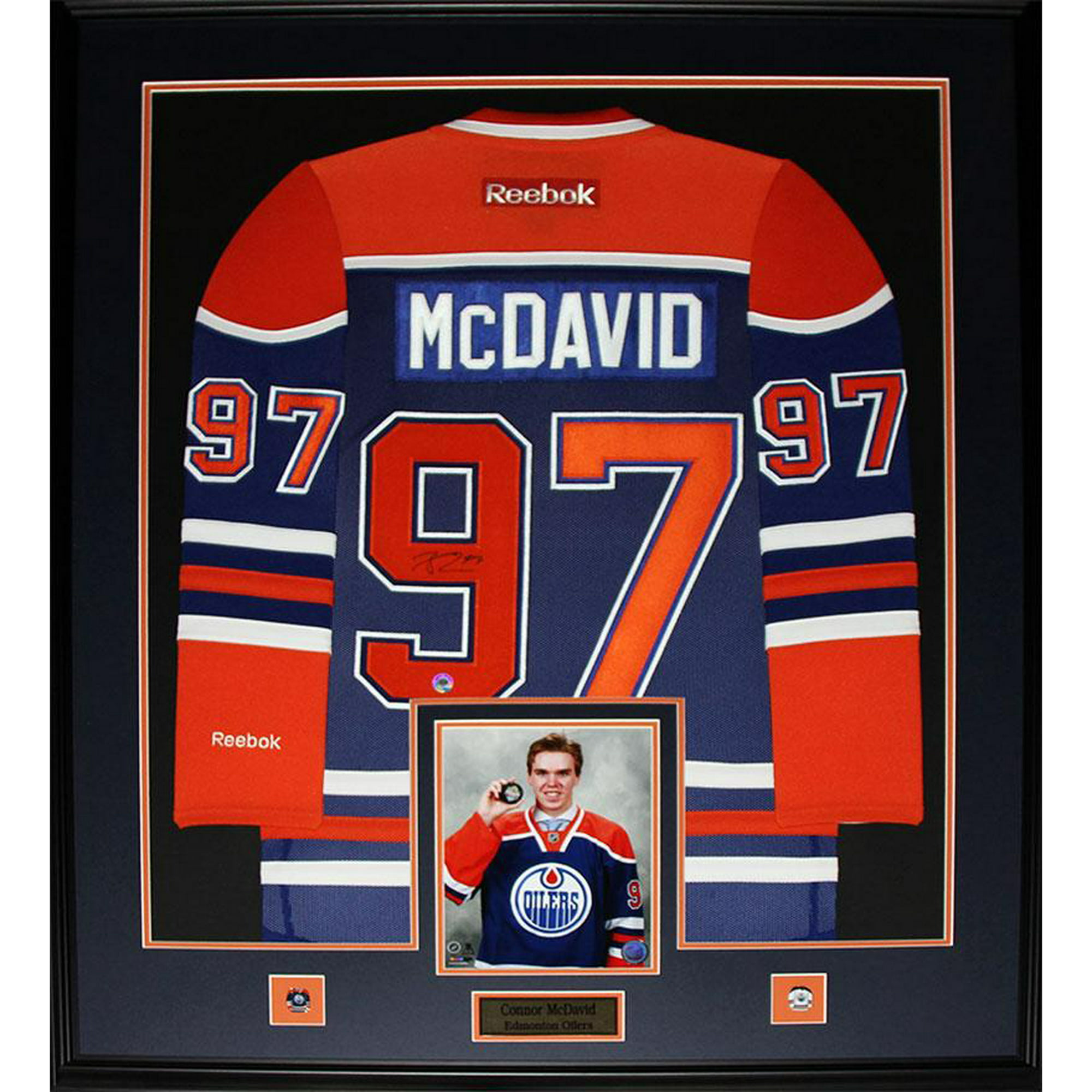 Midway Memorabilia mcdavid-jersey-frame-orange Connor McDavid Edmonton  Oilers Signed Jersey NHL Hockey Collector Photo Frame