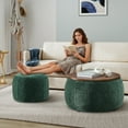 thumbnail image 3 of Aukfa 2pc Round Storage Ottoman, Chenille Upholstered Pouf Foot Rest Stools, Coffee End Table for Living Room, Bedroom, Dorm, Green, 3 of 8