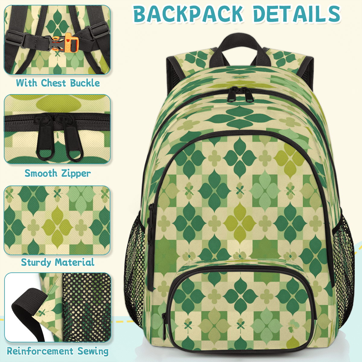 Herdesigns St Patricks Day Clover Shamrock Laptop Backpack for Women Men, Work Computer Backpacks, 18.3 Inch Large Computer Nurse Teacher Bags Travel Casual Daypack