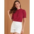 thumbnail image 3 of Blusa de trabajo Allegra K con cuello redondo y mangas cortas Tapeta de medio botón volantes rojo S, 3 of 6