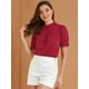 thumbnail image 3 of INSPIRE CHIC Tops de blusa de trabajo con cuello redondo y mangas cortas con tapeta de medio botón con volantes para mujer rojo L, 3 of 6