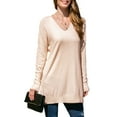 thumbnail image 1 of Doublju Women's Long Sleeve V-Neck Loose Fit Knit Sweater with Plus Size, 1 of 4