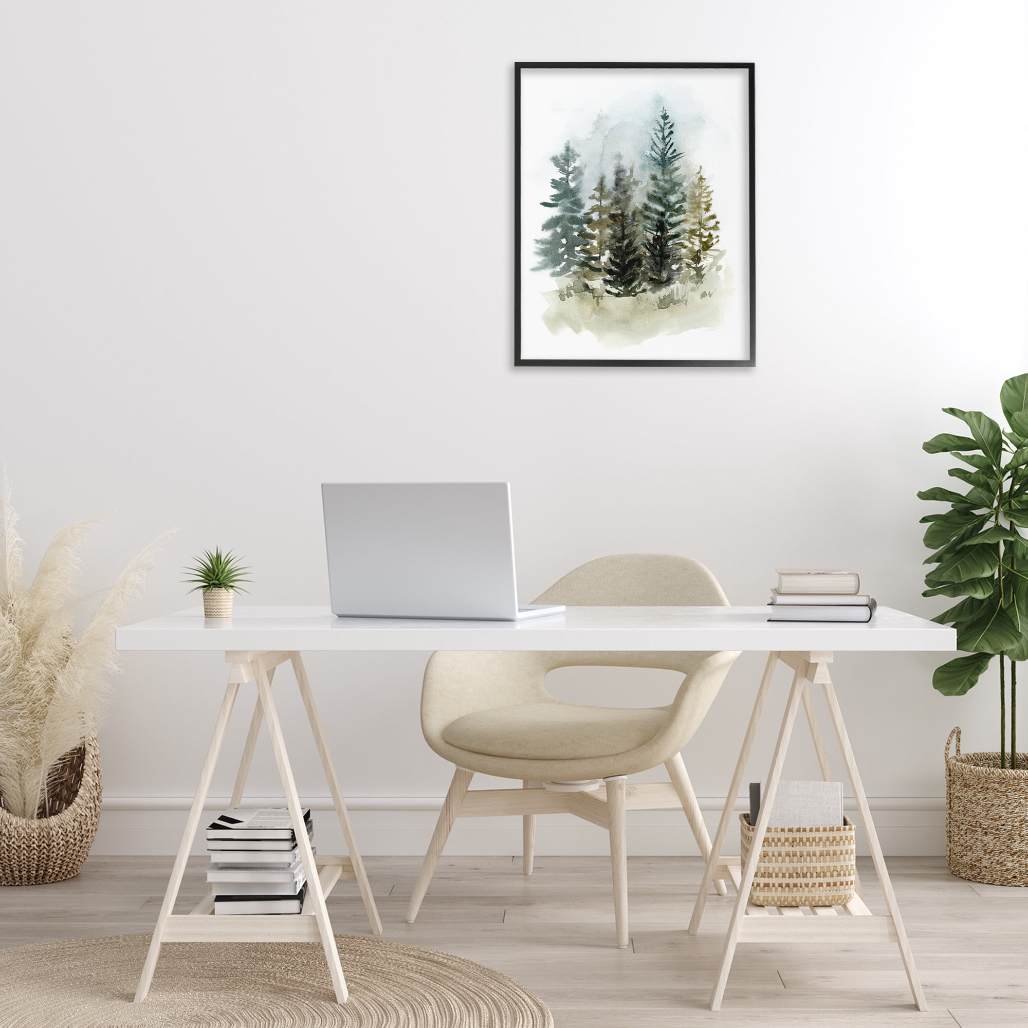 Stupell Industries Layered Woodland Trees Botanical & Floral Painting Black Framed Art Print Wall Art, 24 x 30